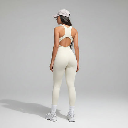 Backless Sleeveless Bodysuit with Zip Front for Women's Workouts