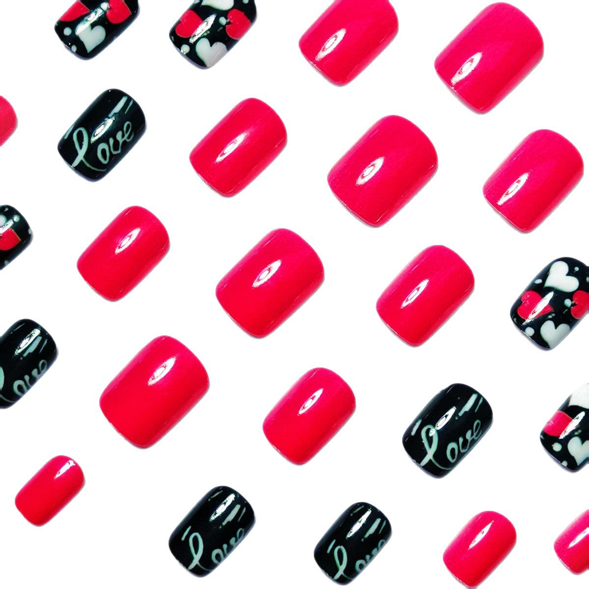 Hearts and Kiss Motifs Acrylic Nail Art Design