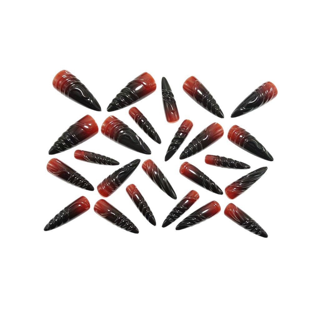 Elegant Acrylic Nail Kit with Black-Red Gradient Tips