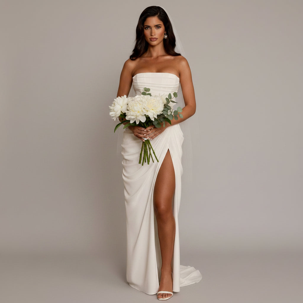 Long Sleeve Bodycon Evening Gown for Women – Ruched Maxi Dress