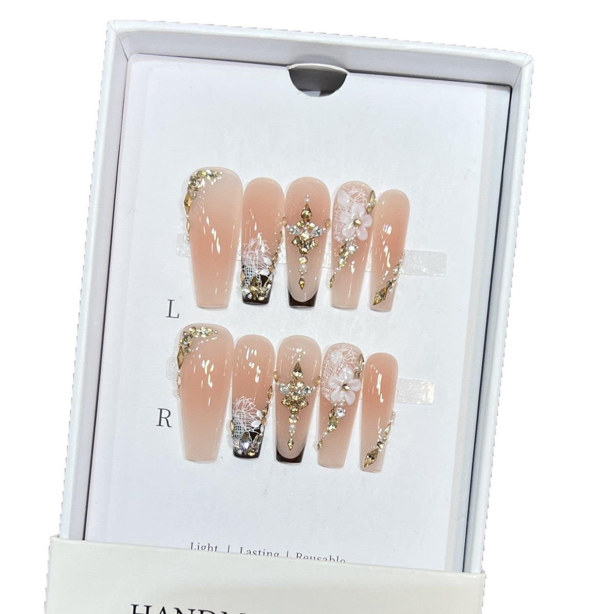 Floral and Gold Accented Reusable Press-On Nail Set