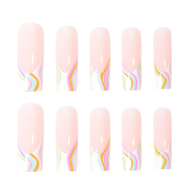 Colorful Wave Design Press-On Nail Art