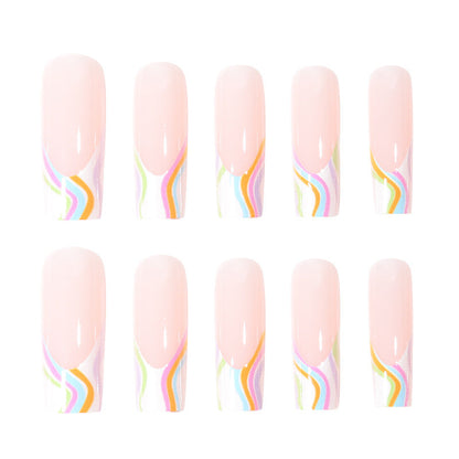Colorful Wave Design Press-On Nail Art