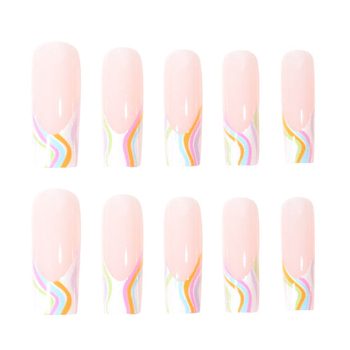 Colorful Wave Design Press-On Nail Art