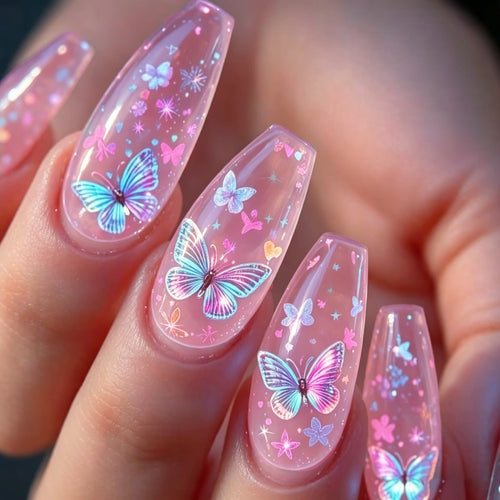 Decorative Press-On Nails with Butterfly Design