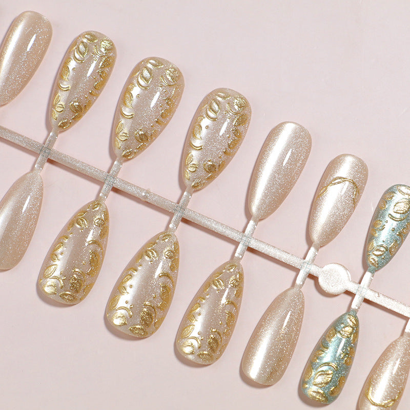 Elegant Gold Accented Press-On Nail Set in Stiletto Style