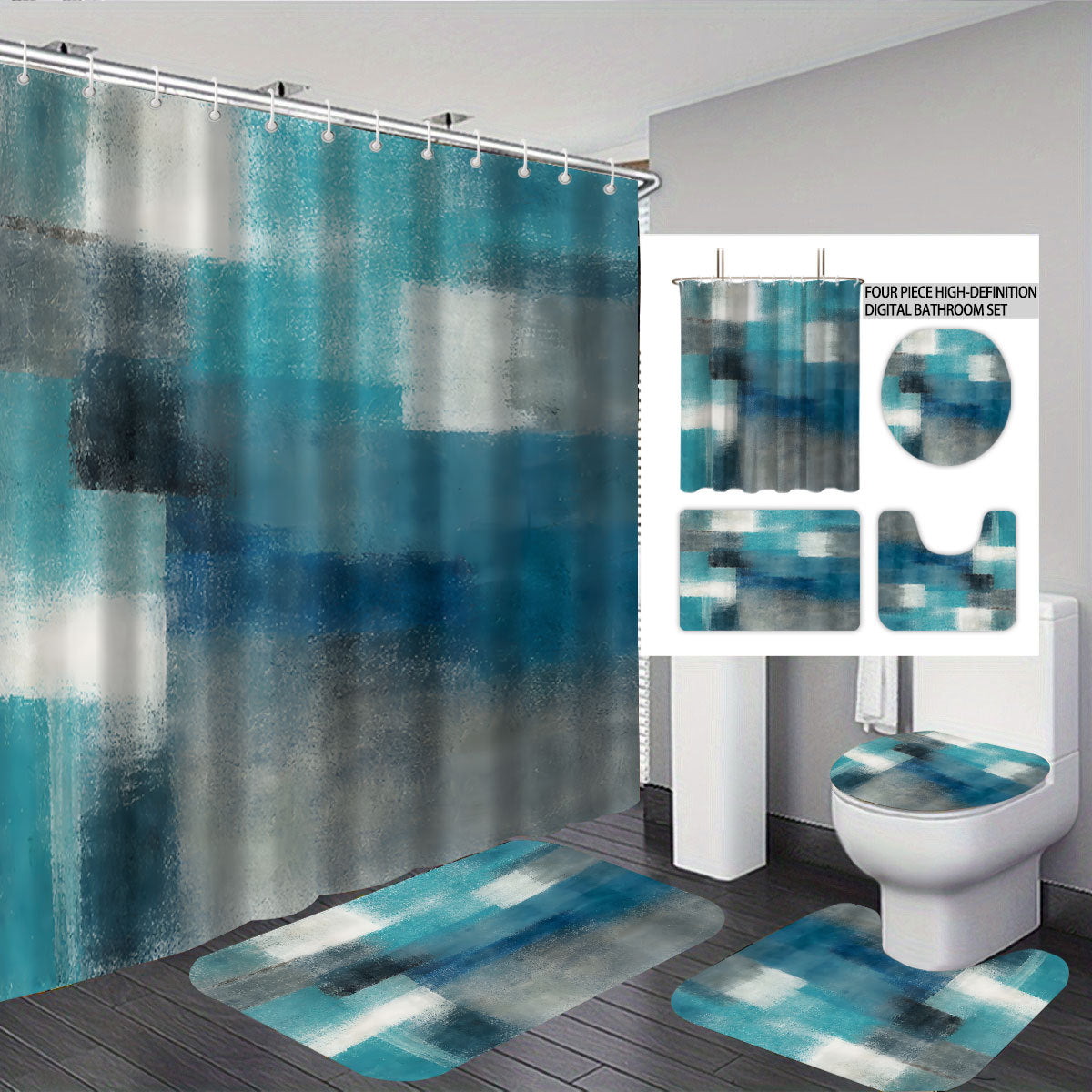 Digital Four-Piece Bathroom Set with Abstract Design