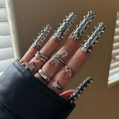 Spiked Press-On Nails with Artistic Design