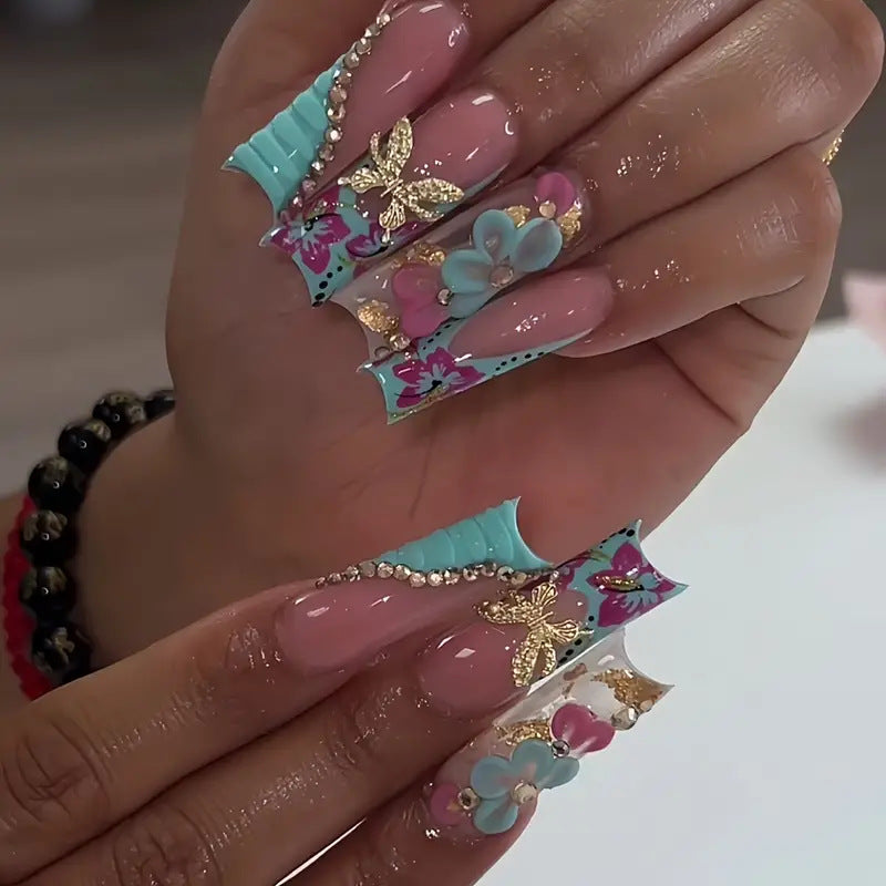 Floral Design 3D Press-On Nail Art