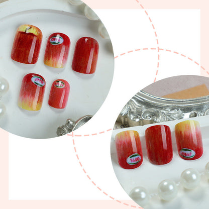 Press-On Nail Kit Featuring Creative Apple Patterns