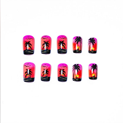 Creative Nail Art Design with Sunset Beach Theme
