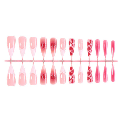 Gradient and Heart Pattern Press-On Nail Set