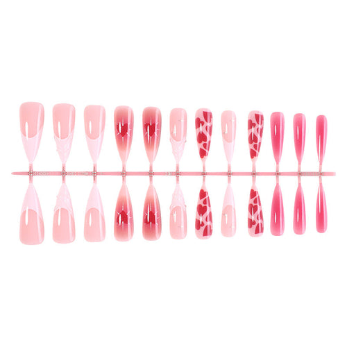 Gradient and Heart Pattern Press-On Nail Set