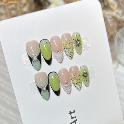 Press-On Nail Kit Featuring Butterfly and Floral Patterns