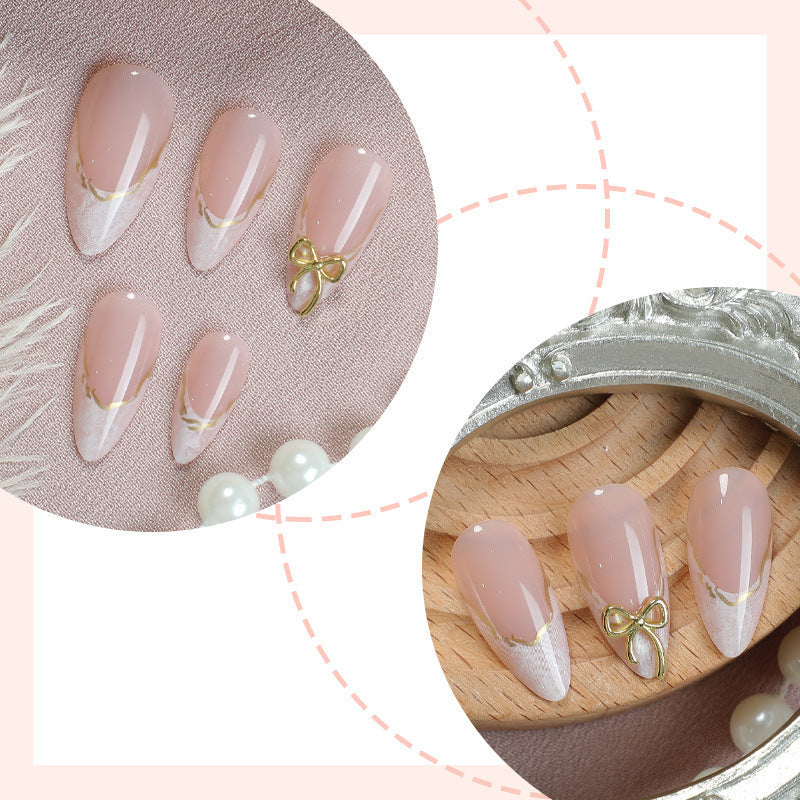 Nail Tips with Artistic Design and Gold Accents