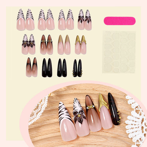 Creative Pattern Press-On Nail Set in Stiletto Shape