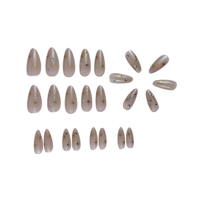Almond-Shaped Nail Extensions with Rhinestone Accents