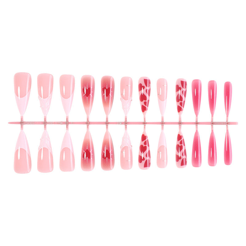 Gradient and Heart Pattern Press-On Nail Set