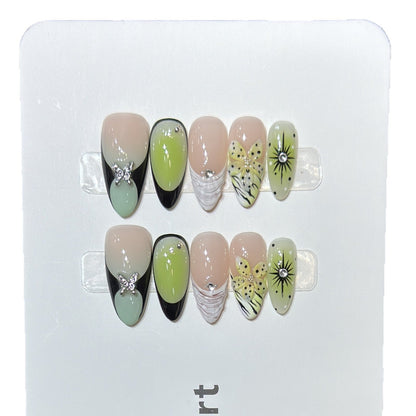 Press-On Nail Kit Featuring Butterfly and Floral Patterns