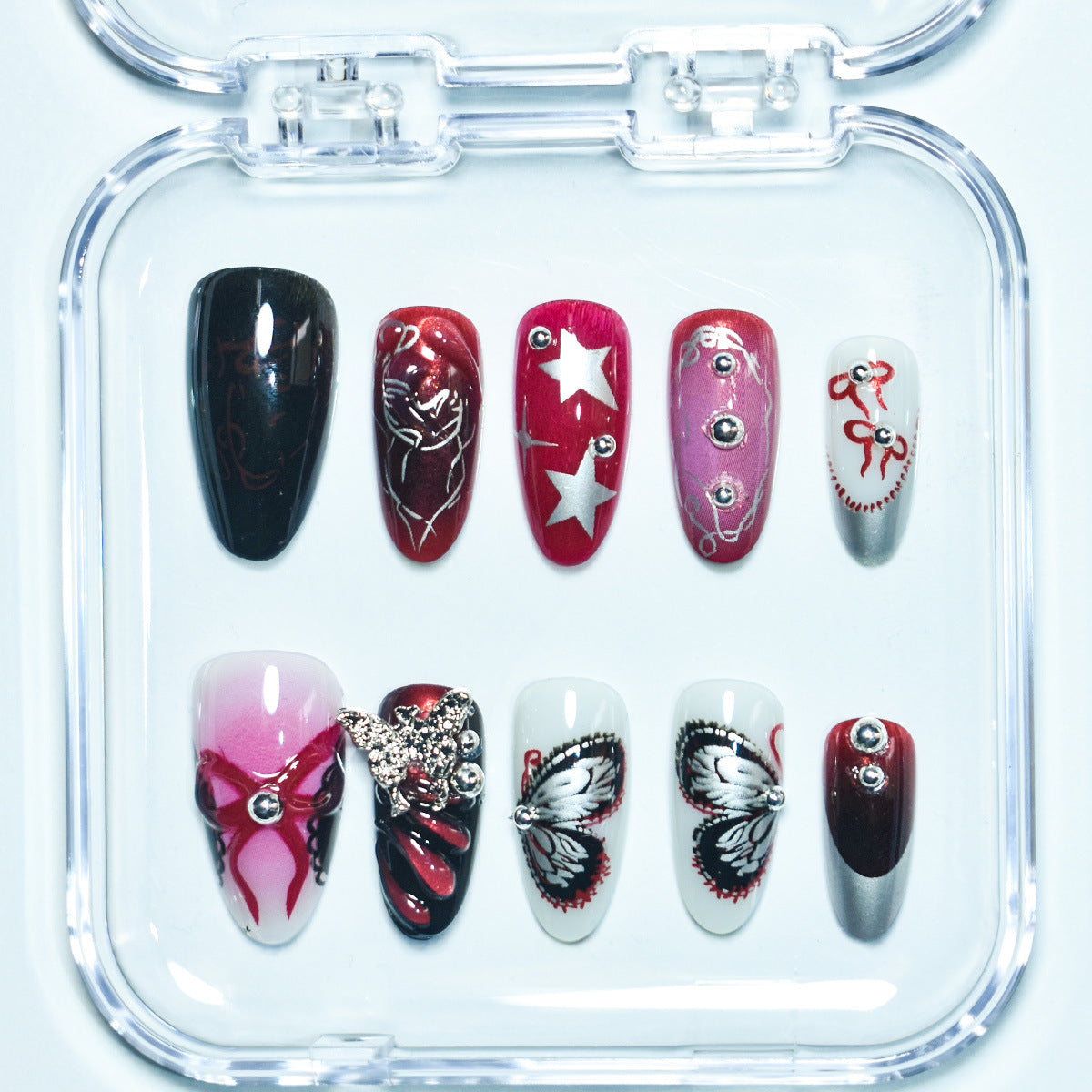 Decorative Press-On Nail Kit Featuring Butterfly and Star Designs