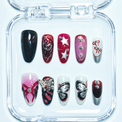 Decorative Press-On Nail Kit Featuring Butterfly and Star Designs