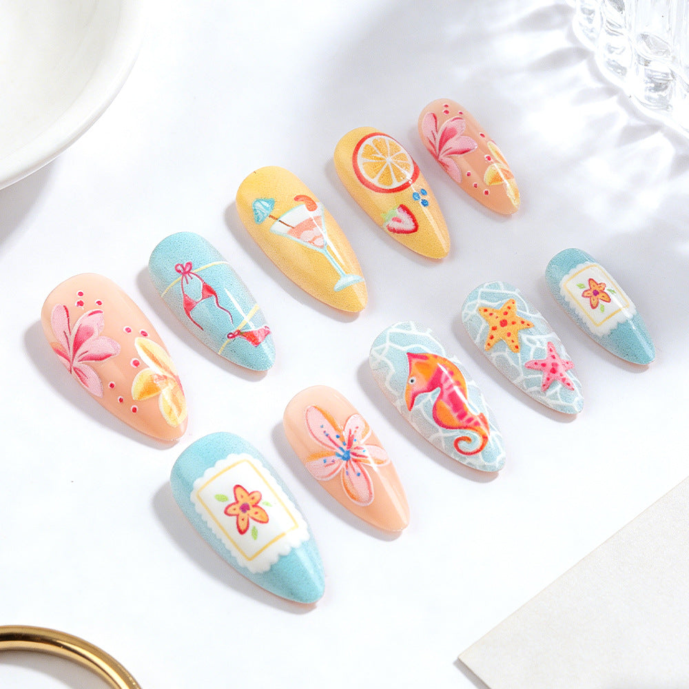 Press-On Nail Kit with Tropical Design