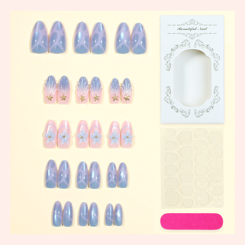 Iridescent Shell Design Press-On Nail Set