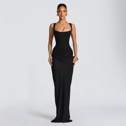 Elegant Fishtail Cocktail Gown – Fitted Long Sleeve Maxi Dress