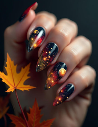 Nail Art Set Inspired by Celestial Galaxy Design