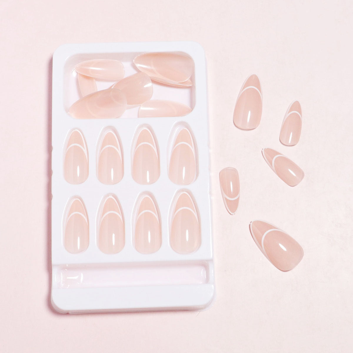 Curved French Tip Press-On Nails in Almond Shape