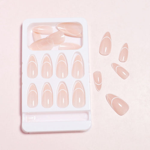 Curved French Tip Press-On Nails in Almond Shape