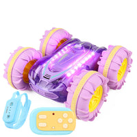 Transparent purple watch with double control lever