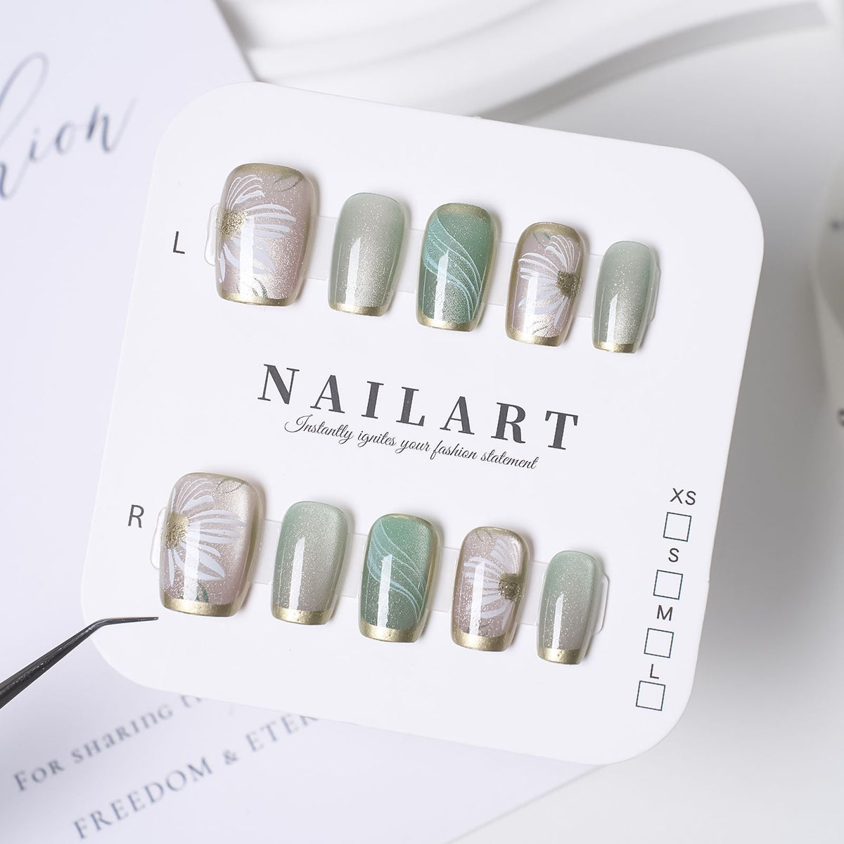Floral Embellished Press-On Stiletto Nail Set