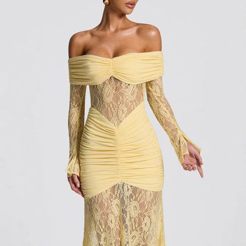 Backless Bodycon Evening Gown - Sleeveless Lace Maxi Dress