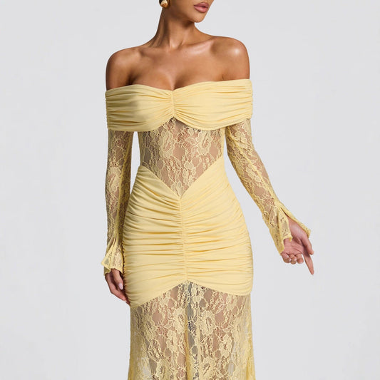 Backless Bodycon Evening Gown - Sleeveless Lace Maxi Dress