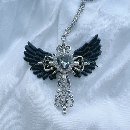Heart Pendant Necklace with Angel Wings