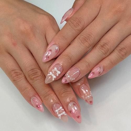 Floral Accent Artificial Stiletto Nails – Artistic Design