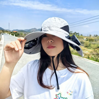Sun Hat with Removable USB Fans and Wide Neck Coverage - Air-Cooled