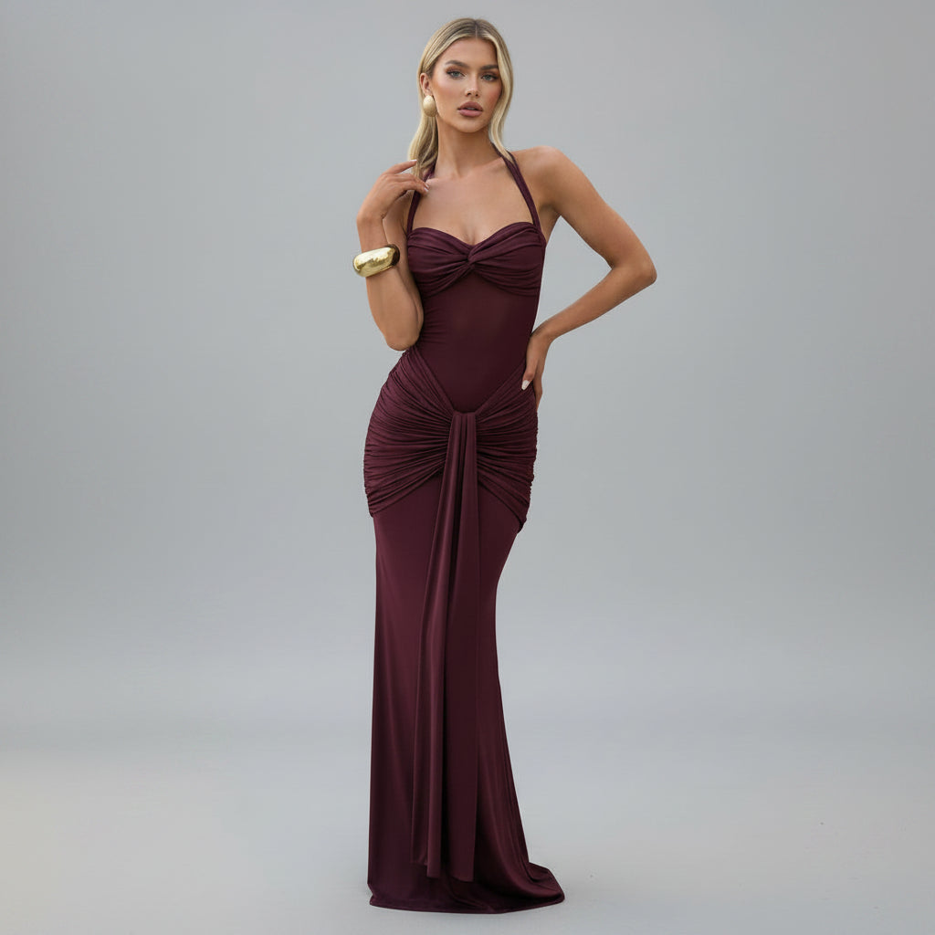 Long Sleeveless Bodycon Maxi Dress with Mesh Fishtail Design for Parties