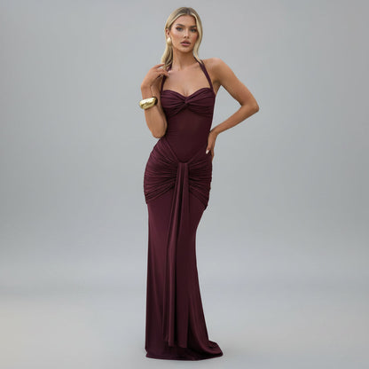 Long Sleeveless Bodycon Maxi Dress with Mesh Fishtail Design for Parties