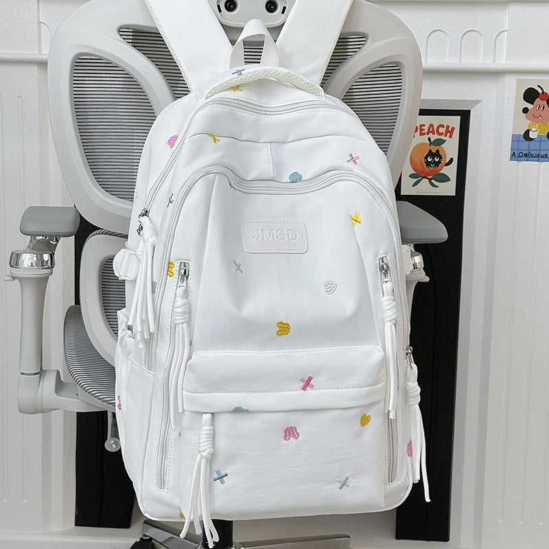 Trendy School Backpack with Cute Embroidery