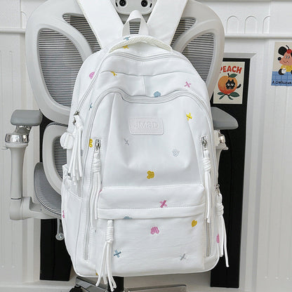 Trendy School Backpack with Cute Embroidery