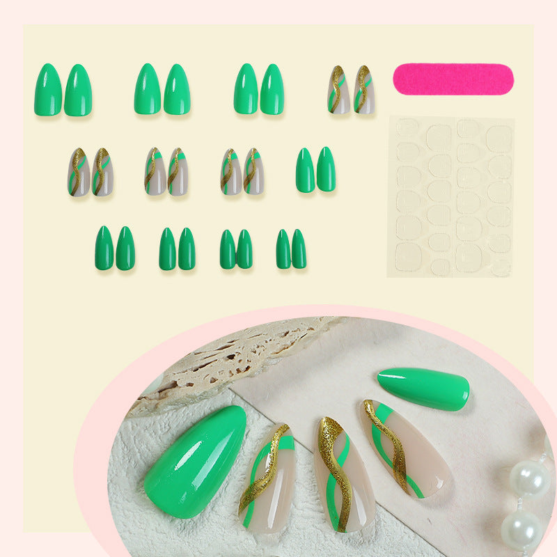 Press-On Nail Kit Featuring Striking Green Designs