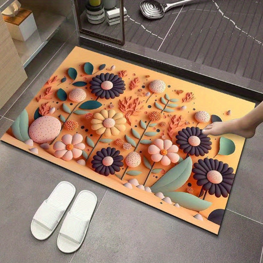 Floral Design 3D Textured Area Mat