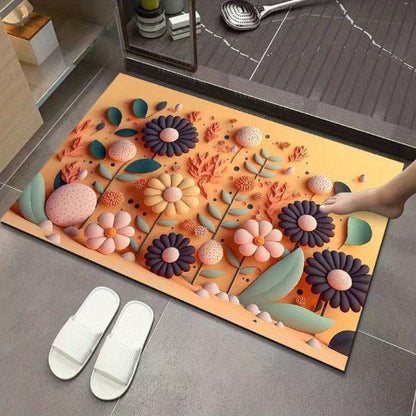 Floral Design 3D Textured Area Mat