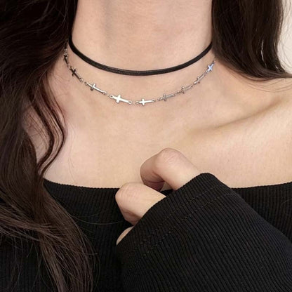 Leather Choker Necklace with Adjustable Fit