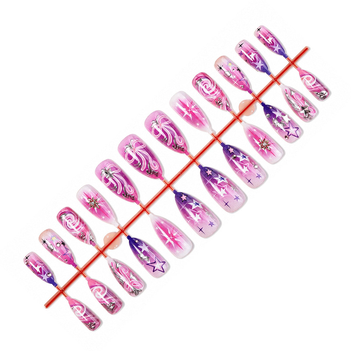 Whimsical Patterned Press-On Nail Kit with Star Designs