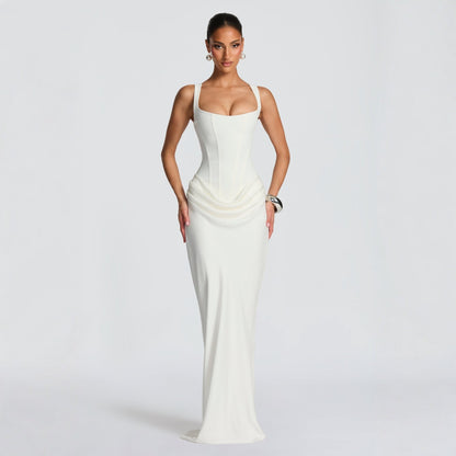 Elegant Fishtail Cocktail Gown – Fitted Long Sleeve Maxi Dress