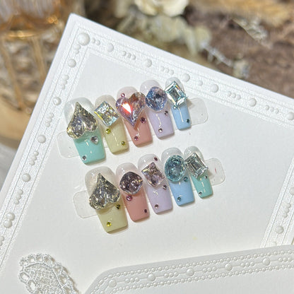 Gemstone Embellished Press-On Nail Set – Artistic Design