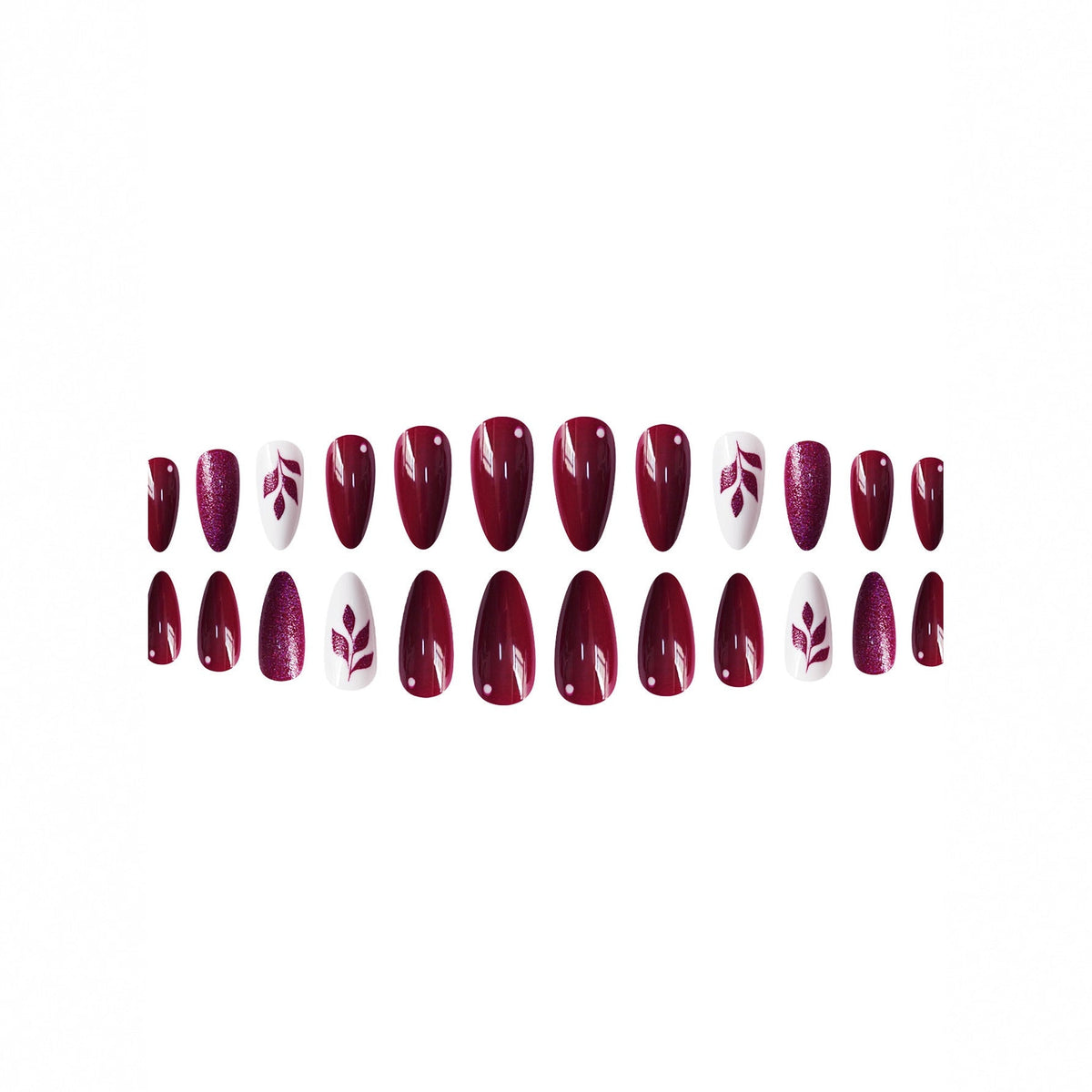 Glitter Leaf Design Press-On Nail Art Set